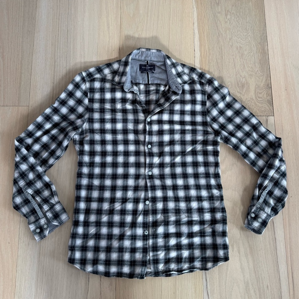 Blue Harbour Regular Black Mix Casual Button Down Shirt Size Small